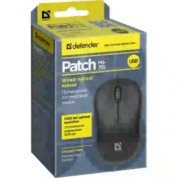 Миша Defender Patch MS-759, Black, USB, оптична, 1000 dpi, 3 кнопки, 1.2 м (52759) - 5