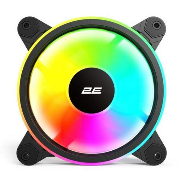 Вентилятор 120 мм, 2E Gaming Air Cool ACF1206-ARGB, Black/White, 120х120х25 мм, ARGB підсвічування, 1200 об/хв, 25 дБ, 3-pin / 3-pin (ARGB), гідравлічний підшипник (2E-ACF1206-ARGB)