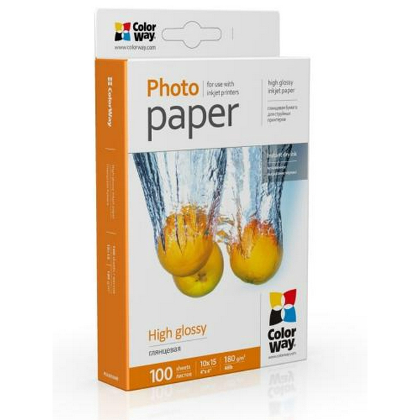 Фотопапір ColorWay, глянсовий, A6 (10x15), 180 г/м², 100 арк (PG1801004R)