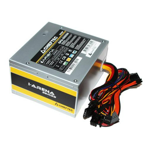 Блок живлення 500 Вт, Chieftec IARENA, Silver, 80+ Standart, Active PFC, 120 мм, 2xMolex / 3xSATA / 1x6+2-pin / 1x4+4-pin / 1x20+4-pin, захист AFC/OPP/OVP/SCP/SIP/UVP, ATX 12V v2.3 (GPA-500S8)