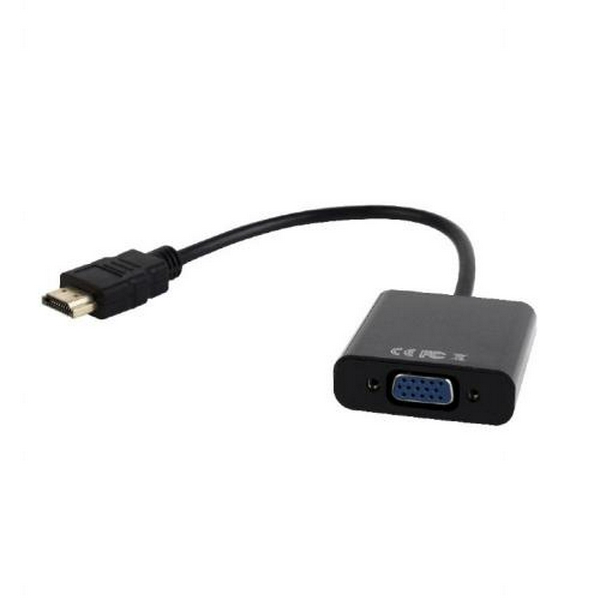 Перехідник HDMI (M) - VGA (F), Cablexpert, Black, 15 см, 3.5 мм для передачі звуку (A-HDMI-VGA-03)