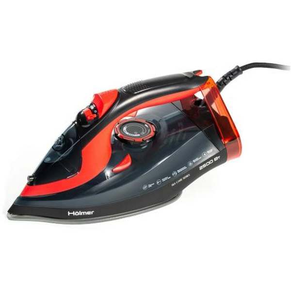 Праска Holmer HIC-2538, Black/Red, 2500W, кераміка, паровий удар 130 г/хв, постійна подача пари 30 г/хв, вертикальне відпарювання, очищення від накипу (HIC-2538)