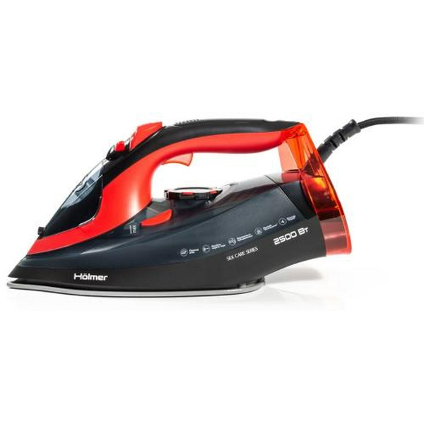 Праска Holmer HIC-2538, Black/Red, 2500W, кераміка, паровий удар 130 г/хв, постійна подача пари 30 г/хв, вертикальне відпарювання, очищення від накипу (HIC-2538) - 2