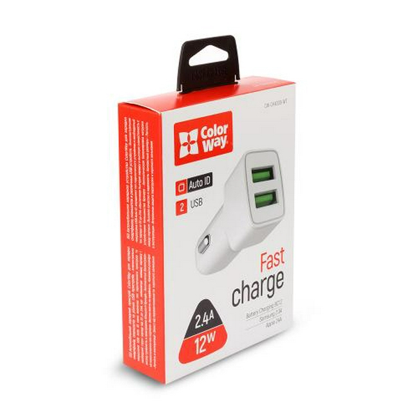 Автомобільний зарядний пристрій ColorWay, White, 2xUSB, 2.4A (CW-CHA009-WT) - 7