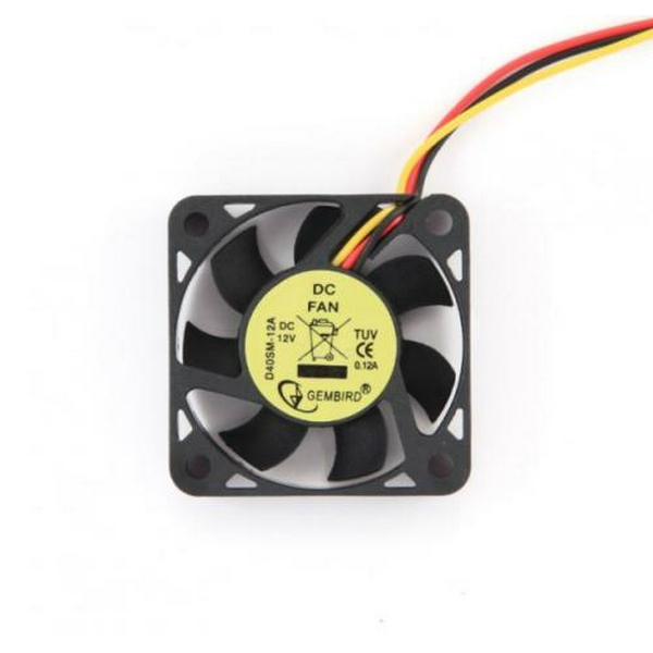 Вентилятор 40 мм, Gembird, Black, підшипник ковзання, 40x40x10 мм, 5000 об/хв, 27 dB, 3-pin, 12В, 70мм кабель (D40SM-12A)