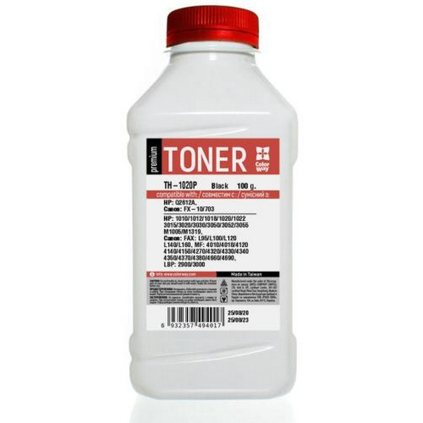 Тонер HP LJ 1010/1020, Canon LBP-2900/3000, Black, 100 г, ColorWay Premium (TH-1020P)