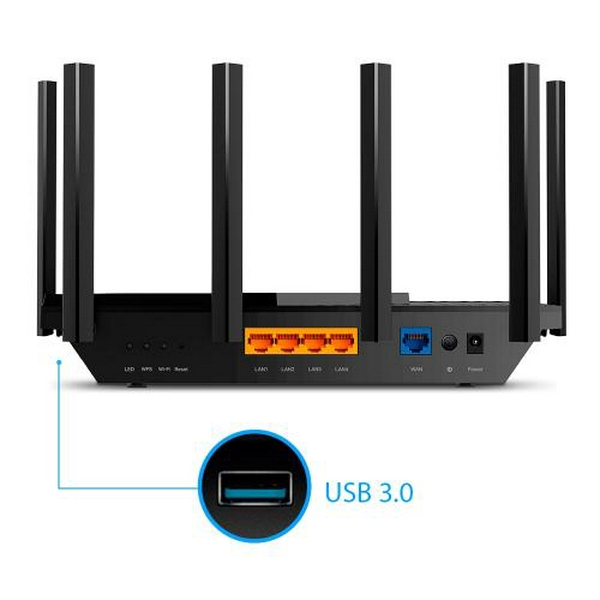 Роутер TP-LINK Archer AX73, Black, Wi-Fi 802.11n/ac/ax, до 5378 Mb/s, 2.4/5GHz, 4x100/1000 Mb/s, RJ45 100/1000Mb/s (Gb), 1хUSB 3.0, 6 зовнішніх незнімних антен - 3