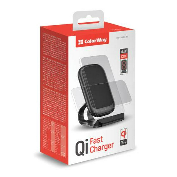 Бездротовий зарядний пристрій ColorWay, Black, 15 Вт, з підставкою для телефону, Qi, автовідключення для захисту акумулятора смартфона, захист від перенапруги, короткого замикання, перегріву (CW-CHW31Q-BK) - 4