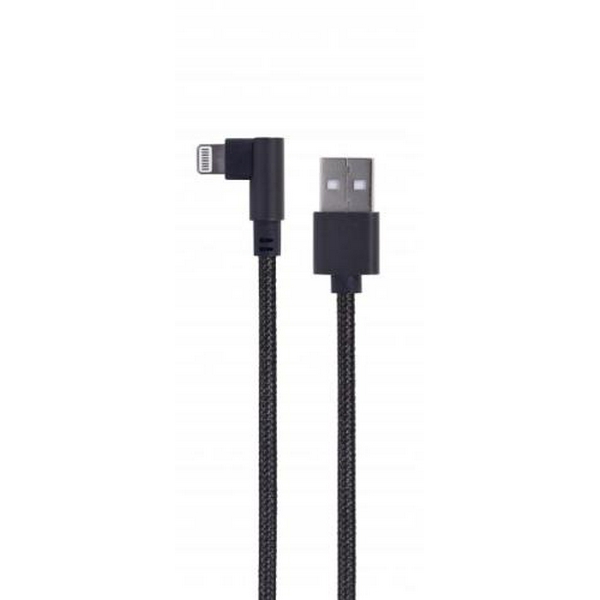 Кабель USB AM - Lightning, 20 см, Black, Cablexpert, 2.1A, кутовий роз'єм (CC-USB2-AMLML-0.2M)