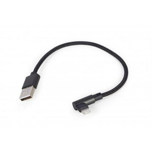 Кабель USB AM - Lightning, 20 см, Black, Cablexpert, 2.1A, кутовий роз'єм (CC-USB2-AMLML-0.2M) - 2