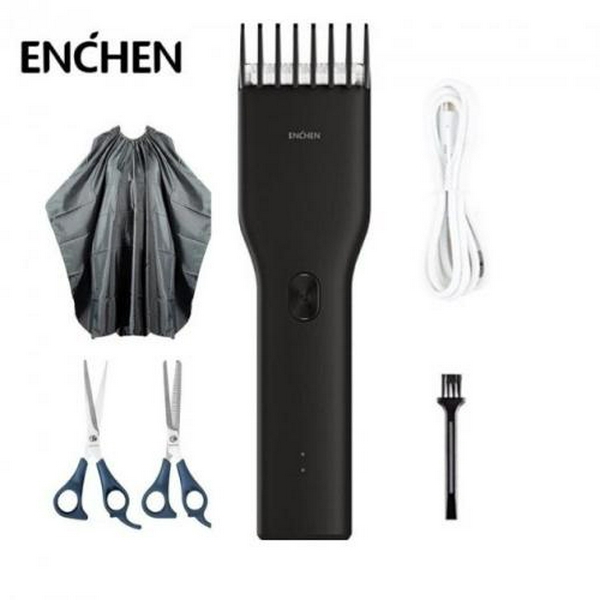 Машинка для стрижки Xiaomi Enchen Boost + Накидка + ножиці, Black, 5W, живлення від акумулятора, 1 насадка - 5