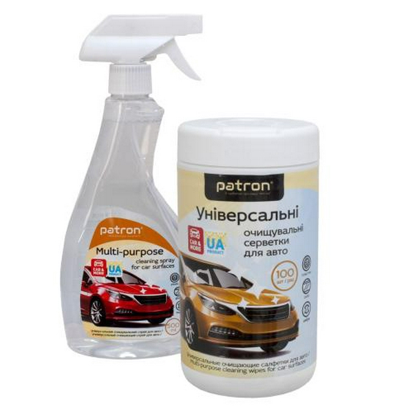 Набір чистячий Patron для авто: серветки в тубі (100 шт), спрей для очищення поверхні авто 500 мл (CS-PN-BUNDL-4)
