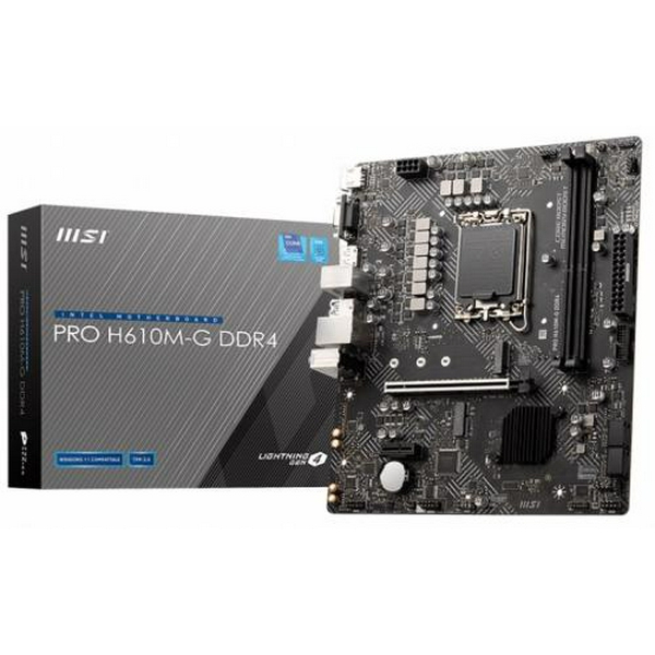 Мат.плата LGA1700, MSI PRO H610M-G DDR4, H610, 2xDDR4, Int.Video(CPU), 4xSATA3, 1xM.2, 1xPCI-E 16x 4.0, 1xPCI-E 1x 3.0, 1xM.2 (Key E), ALC897, I219V, 4xUSB3.2/6xUSB2.0, VGA/HDMI/DP, MicroATX