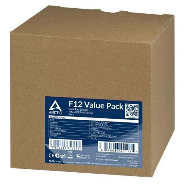 Вентилятор 120 мм, Arctic F12, Black, 5 шт, 120х120х25 мм, 1350 об/хв, 3-pin, гідравлічний підшипник (ACFAN00248A) - 3