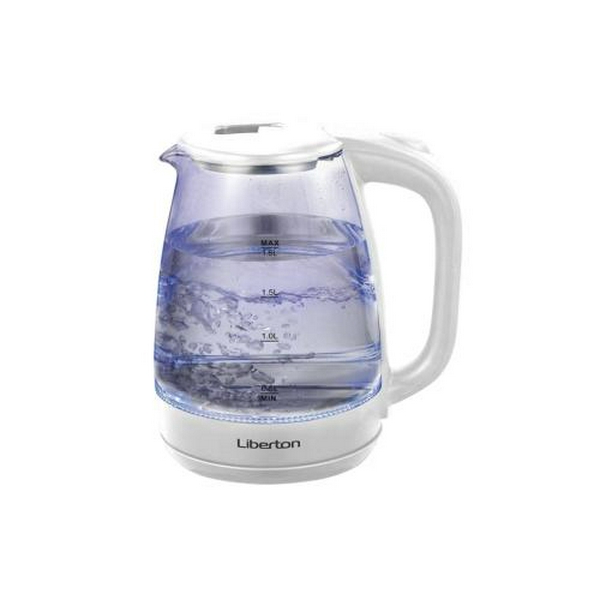 Електрочайник Liberton LEK-6807 White, 1500W, 1.8 л, скло+пластик, дисковий, індикатор рівня води, захист від перегріву, відключення за відсутності води