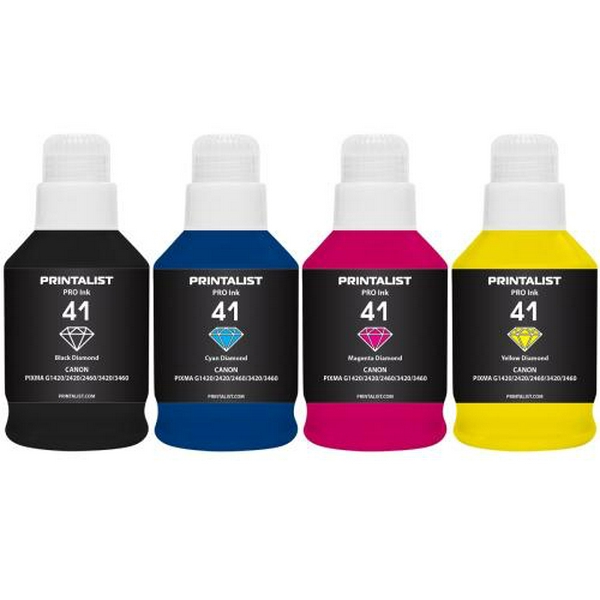Комплект чорнил Printalist 41 для Canon G1420/G2420/G2460/G3420/G3460, Black / Cyan / Magenta / Yellow, 4x190 мл, пігментне/водорозчинне (PL41SET4)