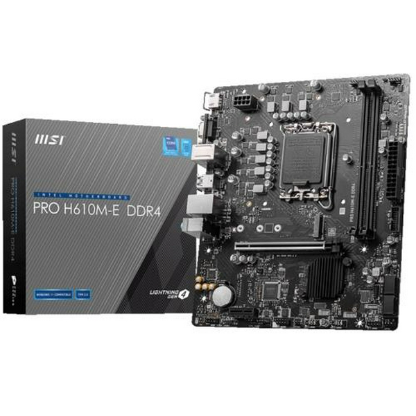 Мат.плата LGA1700, MSI PRO H610M-E DDR4, H610, 2xDDR4, Int.Video(CPU), 4xSATA3, 1xM.2, 1xPCI-E 16x 4.0, 1xPCI-E 1x 3.0, ALC897, RTL8111H, 4xUSB3.2/8xUSB2.0, VGA/HDMI, MicroATX