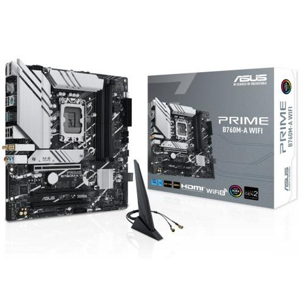 Материнська плата LGA1700, Asus PRIME B760M-A WIFI, B760, 4xDDR5, Int.Video(CPU), 4xSATA3, 2xM.2, 3xPCI-E 16x 4.0, Realtek 7.1, Realtek 2.5Gb, WiFi 6, Bluetooth 5.2, 5xUSB3.2/7xUSB2.0, HDMI/DP, MicroATX