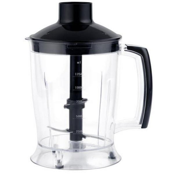 Блендер Liberton LHB-0307 Black, 1000W, занурювальний, плавне регулювання швидкості + Турбо, аксесуари: вінчик для збивання, мірний стакан (600мл), чаша подрібнювача (1250мл), насадка-міксер, гак для тіста, насадка для пюре, спінювач для молока - 3