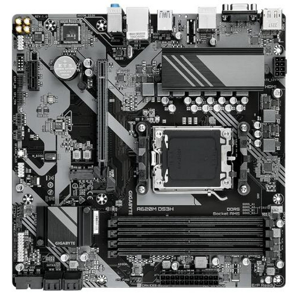 Материнська плата AM5 Gigabyte A620M DS3H, A620, 4xDDR5, Int.Video (CPU), 4xSATA3, 1xM.2, 1xPCI-E 4.0 x16, 1xPCI-E 3.0 x1, Realtek 7.1, Realtek 1Gb, 4xUSB3.2/6xUSB2.0, VGA/HDMI/DP, MicroATX - 4