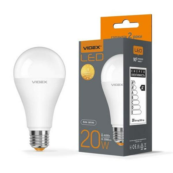 Лампа світлодіодна E27, 20 Вт, 4100K, A65, Videx, 2000 Лм, 220V (VL-A65e-20274) - 2