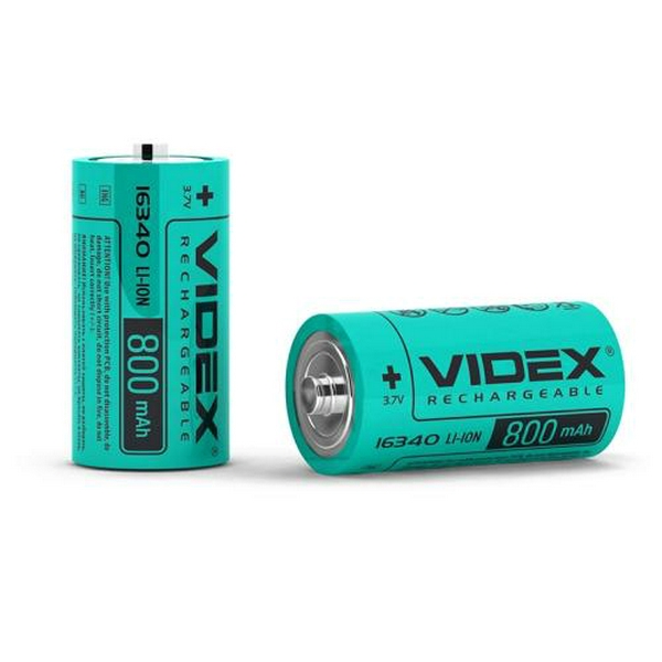 Акумулятор 16340, 800 mAh, Videx, 1 шт, Li-ion, 3.7V, без захисту, Bulk