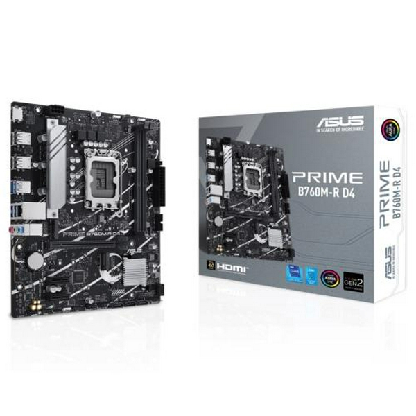 Материнська плата LGA1700, Asus PRIME B760M-R D4, B760, 2xDDR4, Int.Video(CPU), 4xSATA3, 2xM.2, 1xPCI-E 4.0 x16, 2xPCI-E 4.0 x1, Realtek 7.1, Realtek 2.5Gb, 6xUSB3.2/6xUSB2.0, HDMI, MicroATX