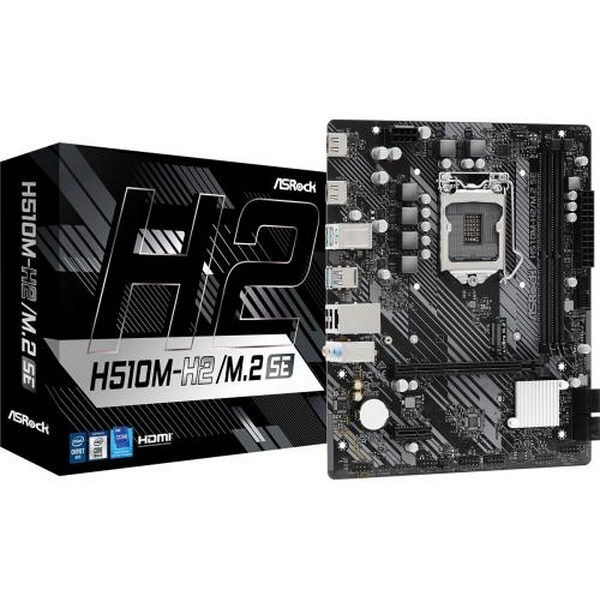 Мат.плата 1200 (H470) ASRock H510M-H2/M.2 SE, H470, 2xDDR4, Int.Video(CPU), 4xSATA3, 1xM.2, 1xPCI-E 4.0 x16, 1xPCI-E 3.0 x1, ALC897, RTL8111H, 6xUSB3.2/6xUSB2.0, 2xHDMI, MicroATX