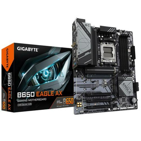 Материнська плата AM5 Gigabyte B650 EAGLE AX, B650, 4xDDR5, Int.Video (CPU), 4xSATA3, 3xM.2, 1xPCI-E 4.0 x16, 3xPCI-E 3.0 x16, Realtek 7.1, Realtek GbE, Wi-Fi 6E+BT5.2, 4xUSB3.2/8xUSB2.0, HDMI/DP, ATX