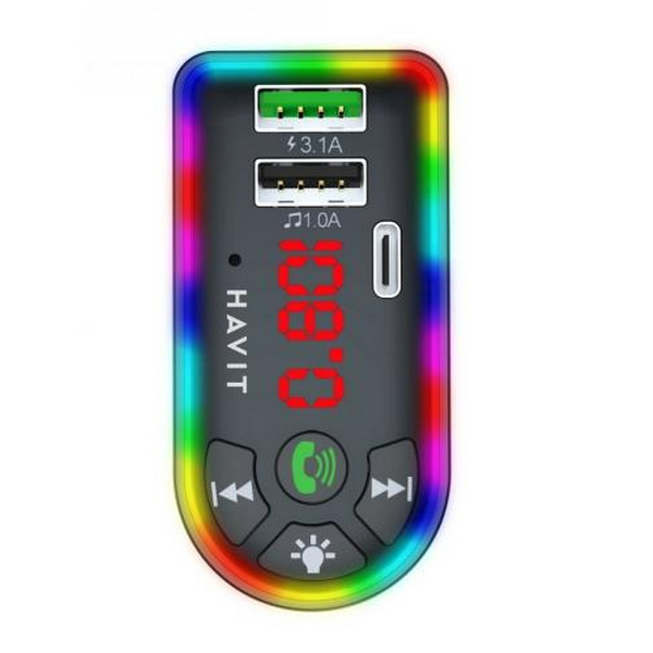 FM-модулятор Havit HV-FM813BT, Black, від прикурювача, Bluetooth 5.3 + EDR, 2xUSB / Type-C, microSD / USB / Type-C / AUX / FM передавач (87.5-108МГц) - 2