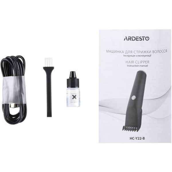 Машинка для стрижки Ardesto HC-Y22-B, Black, 5W, живлення мережа/акумулятор, кількість установок довжини 6, 1 насадка, леза з нерж. сталі, щіточка для чищення, індикатор зарядки - 7