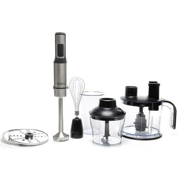 Блендер Eisen EBSS-150СH, Black, 1500W, занурювальний, 15 швидкостей з ступінчатим регулюванням, ТУРБО, мірна склянка 800мл, великий подрібнювач 1500мл, міні-подрібнювач 600мл, 2 диски дляшинкування та терка, вінчик