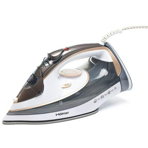 Праска Holmer HIC-2638, White, 2600W, кераміка, паровий удар 130 г/хв, постійна подача пари 40 г/хв, вертикальне відпарювання, очищення від накипу