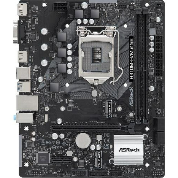 Мат.плата 1200 (H410) ASRock H410M-H/M.2 SE, H370, 2xDDR4, Int.Video(CPU), 4xSATA3, 1xM.2, 1xPCI-E 3.0 x16, 1xPCI-E 3.0 x1, 1xM.2 (Key E), ALC897, RTL8111H, 6xUSB3.2/6xUSB2.0, VGA/HDMI/DP, MicroATX - 2