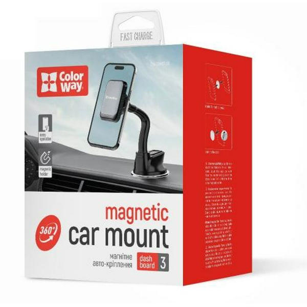 Автотримач для телефону ColorWay Dashboard 3, Grey, магнітний, на вакуумній присосці, поворот тримача на 360° (CW-CHM17-GR) - 6