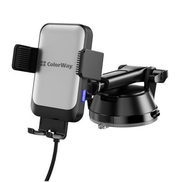 Автотримач для телефону ColorWay AutoSense Car Wireless Charger 2, Black, 15 Вт, бездротова зарядка (Qi), у дефлектор повітроводу або на присосці, поворотний шарнір 360°, від 4" до 6.5" (CW-CHAW040Q-BK) - 2