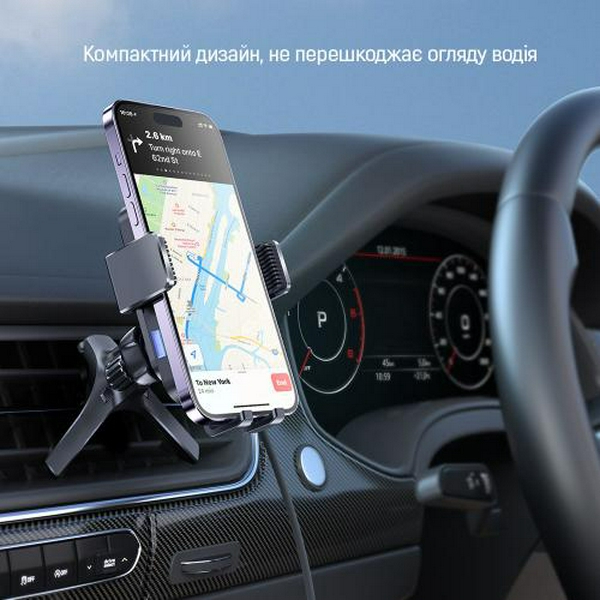 Автотримач для телефону ColorWay AutoSense Car Wireless Charger 2, Black, 15 Вт, бездротова зарядка (Qi), у дефлектор повітроводу або на присосці, поворотний шарнір 360°, від 4" до 6.5" (CW-CHAW040Q-BK) - 6