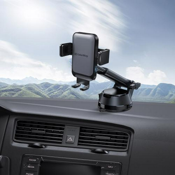 Автотримач для телефону ColorWay AutoSense Car Wireless Charger 2, Black, 15 Вт, бездротова зарядка (Qi), у дефлектор повітроводу або на присосці, поворотний шарнір 360°, від 4" до 6.5" (CW-CHAW040Q-BK) - 7
