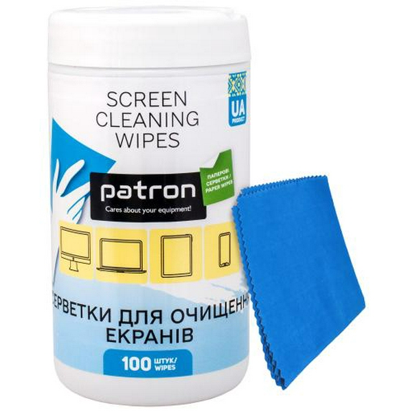 Набір чистячий Patron для екранів: серветки в тубі (100 шт), мікрофібра 20х20 см (CS-PN-BUNDL-5)
