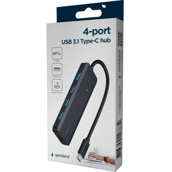 Хаб USB Gembird UHB-CM-U3P4P-01, Black, Type-C 3.1 - 4xUSB 3.1, кабель 15 см - 3