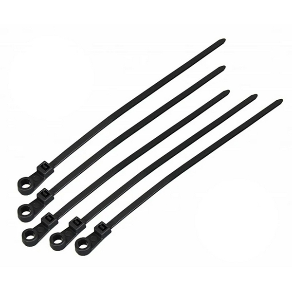 Стяжки для кабелю, 200 мм х 5,0 мм, 100 шт, Black, з отвором під дюбель