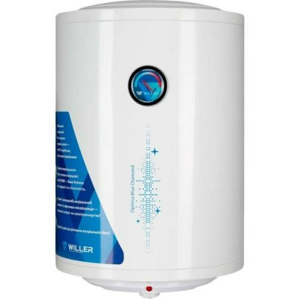 Водонагрівач Willer EV50DR Optima, White, 1500W, 50л, вертикальний, сухий ТЕН, 2 ТЕНи, механічне керування, зовнішній терморегулятор, бак титанокварцова емаль, C, 61.5х41х43см