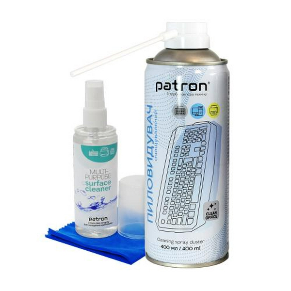 Набір чистячий Patron: спрей для оргтехніки 120 мл, стиснене повітря 400 мл, серветка з мікрофібри 30х30 см (CS-PN-BUNDL-10)
