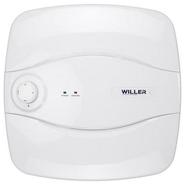 Водонагрівач Willer PU15R New optima mini, White, 1500W, 15л, мокрий ТЕН, вертикальний, механічне керування, під мийкою, квадратний, подача води зверху, зовнішній терморегулятор, D, 38.9x38.9х30.1см