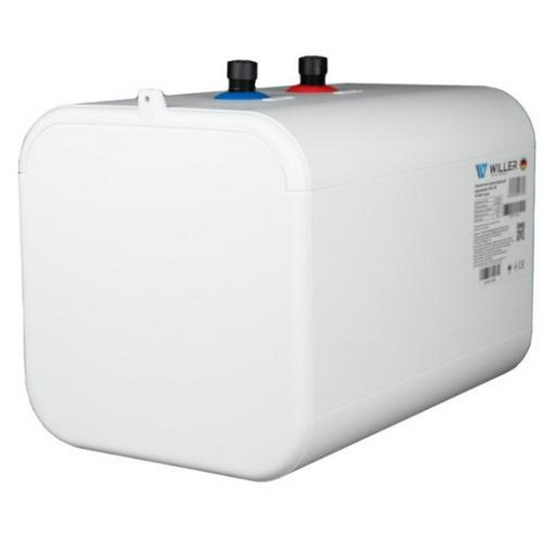 Водонагрівач Willer PU10RF Cubus, White/Blue, 1500W, 10л, мокрий ТЕН, горизонтальний, механічне керування, під мийкою, прямокутний, подача води зверху, зовнішній терморегулятор, В, 25.1x25.1х38.6см - 5