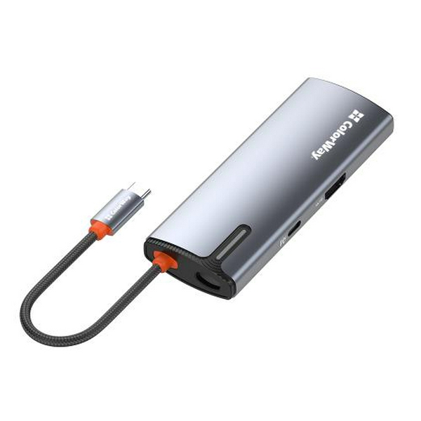 Хаб USB ColorWay "5-in-1", Grey, Type-C 3.0 - 1xType-C (100 Вт) / 3xUSB 3.0 / HDMI, кабель 17 см, алюмінієвий корпус (CW-HUB01)
