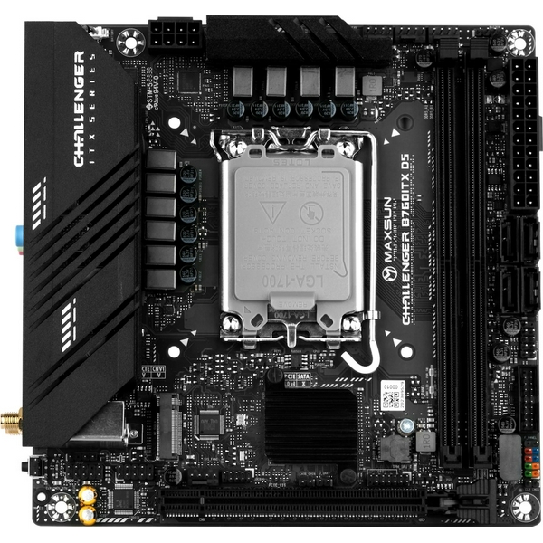 Мат.плата LGA1700, Maxsun Terminator B760ITX D5, B760, 2xDDR5, Int.Video(CPU), 4xSATA3, 1xPCI-E 16x 5.0, 2xM.2 4.0, Dual LAN 2.5G+1G, ALC897, 4xUSB3.2/4xUSB2.0, 2xDP/2xHDMI, Mini-ITX (MS-Challenger B760ITX D5) - 2