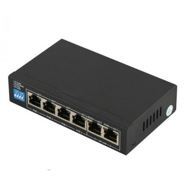 PoE комутатор FoxGate S6004-E2-AI POE (60W), 4х10/100 PoE, 2х100 RJ45 (Uplink), Black