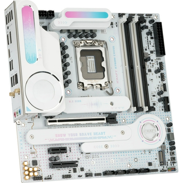 Мат.плата LGA1700, Maxsun iCraft B760M CROSS, B760, 4xDDR5, Int.Video(CPU), 4xSATA3, 1xPCI-E 16x 5.0, 1xPCI-E 4x 3.0, 1xPCI-E 1x, 3xM.2 4.0, RTL8125B, 4xUSB3.2/4xUSB2.0, 1xUSB TypeC 3.2, DP/HDMI, WiFi 6E+BT5.3, 14phase, ARGB,MicroATX(MS-iCraft B760M  - 4