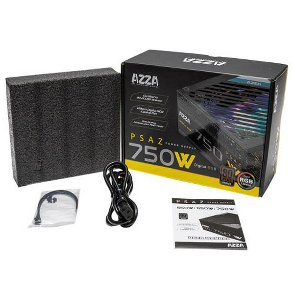 Блок живлення 750 Вт, AZZA, Black, 80+ Bronze, 12 см, ARGB підсвічування, 2xMolex / 5xSATA / 4x6+2-pin / 1x20+4-pin / 2x4+4-pin, захист UVP/OVP/OPP/OCP/SCP (PSAZ-750W ARGB) - 5